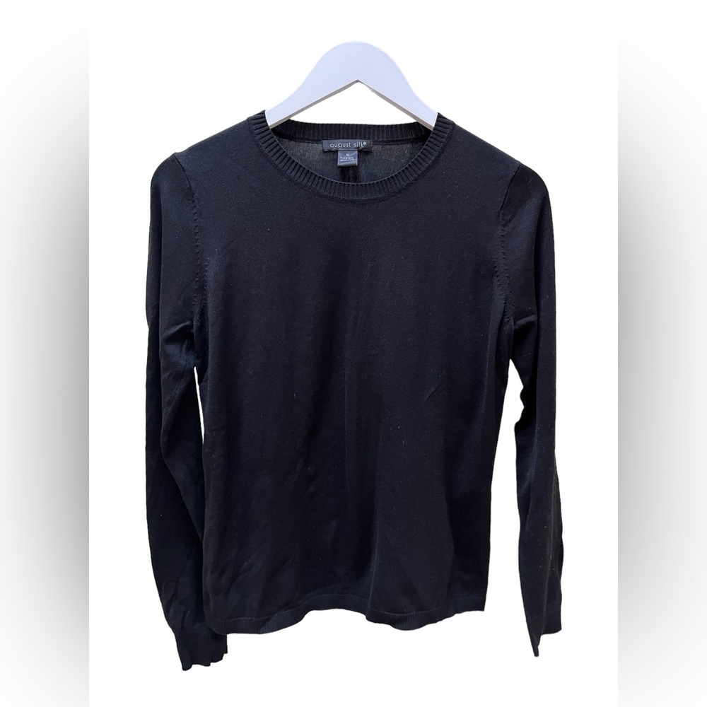 August Silk Black Long Sleeve Sweater Silk Blend Medium